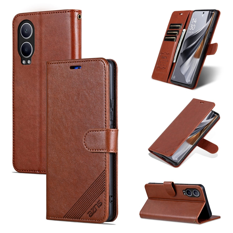 For OnePlus Nord CE4 Lite 5G AZNS Sheepskin Texture Flip Leather Phone Case(Brown) - OnePlus Cases by AZNS | Online Shopping UK | buy2fix