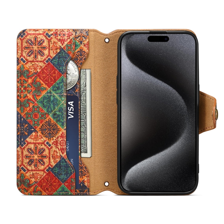 For iPhone 16 Pro Denior Flower Language Series Cork Fabric Oil Edge Leather Phone Case(Winter) - iPhone 16 Pro Cases by Denior | Online Shopping UK | buy2fix