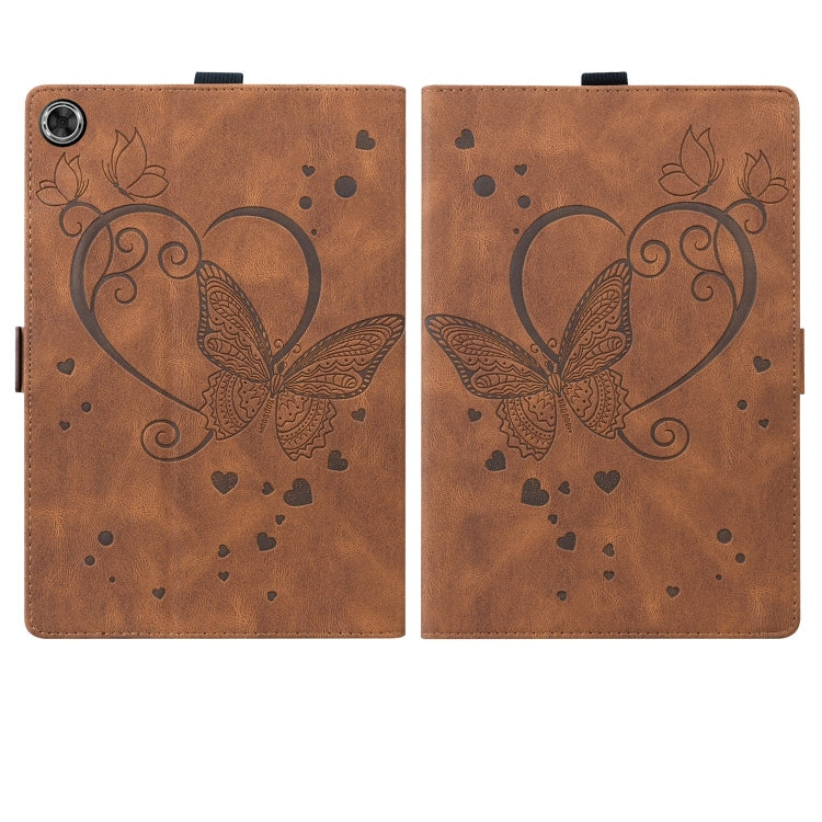 For Samsung Galaxy Tab A9 Love Butterfly Embossed Leather Tablet Case(Brown) - Galaxy Tab A9 by buy2fix | Online Shopping UK | buy2fix