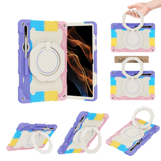 For Samsung Galaxy Tab S9 Ultra Armor Portable Rotating Ring Holder Silicone Tablet Case(Colorful Pink) - Galaxy Tab S9 Ultra Cases by buy2fix | Online Shopping UK | buy2fix