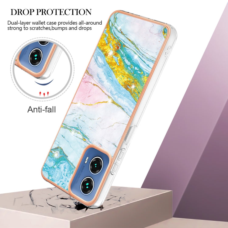 For Motorola Moto G34 Electroplating Marble Dual-side IMD Phone Case(Green 004) - Motorola Cases by buy2fix | Online Shopping UK | buy2fix