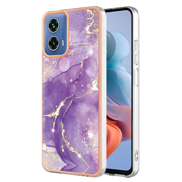 For Motorola Moto G34 Electroplating Marble Dual-side IMD Phone Case(Purple 002) - Motorola Cases by buy2fix | Online Shopping UK | buy2fix