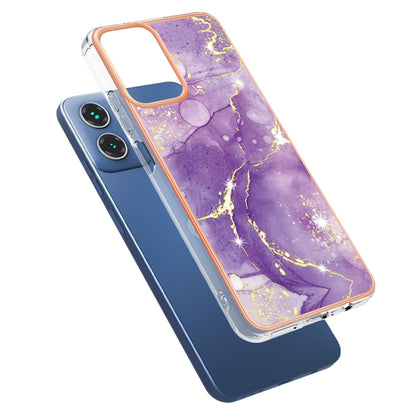 For Motorola Moto G34 Electroplating Marble Dual-side IMD Phone Case(Purple 002) - Motorola Cases by buy2fix | Online Shopping UK | buy2fix