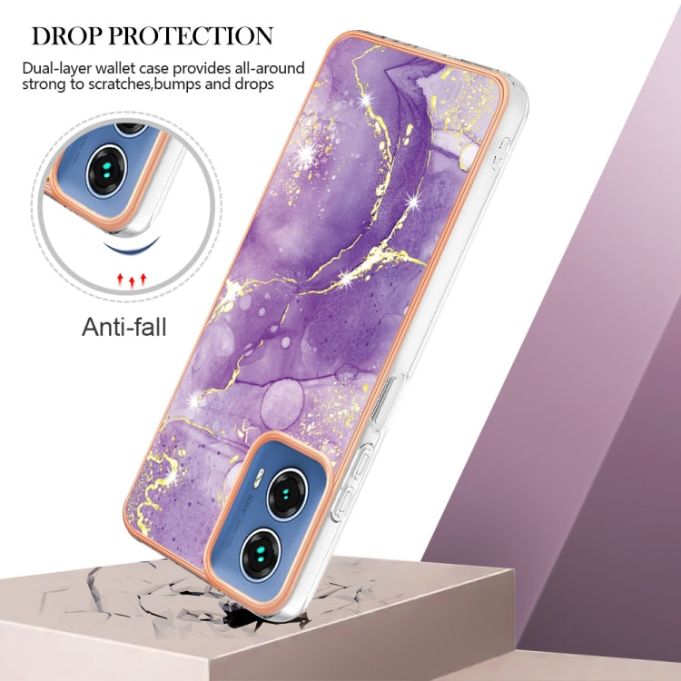 For Motorola Moto G34 Electroplating Marble Dual-side IMD Phone Case(Purple 002) - Motorola Cases by buy2fix | Online Shopping UK | buy2fix