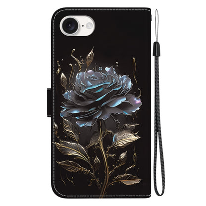 For iPhone SE 2024 Crystal Texture Colored Drawing Leather Phone Case(Black Rose) - More iPhone Cases by buy2fix | Online Shopping UK | buy2fix