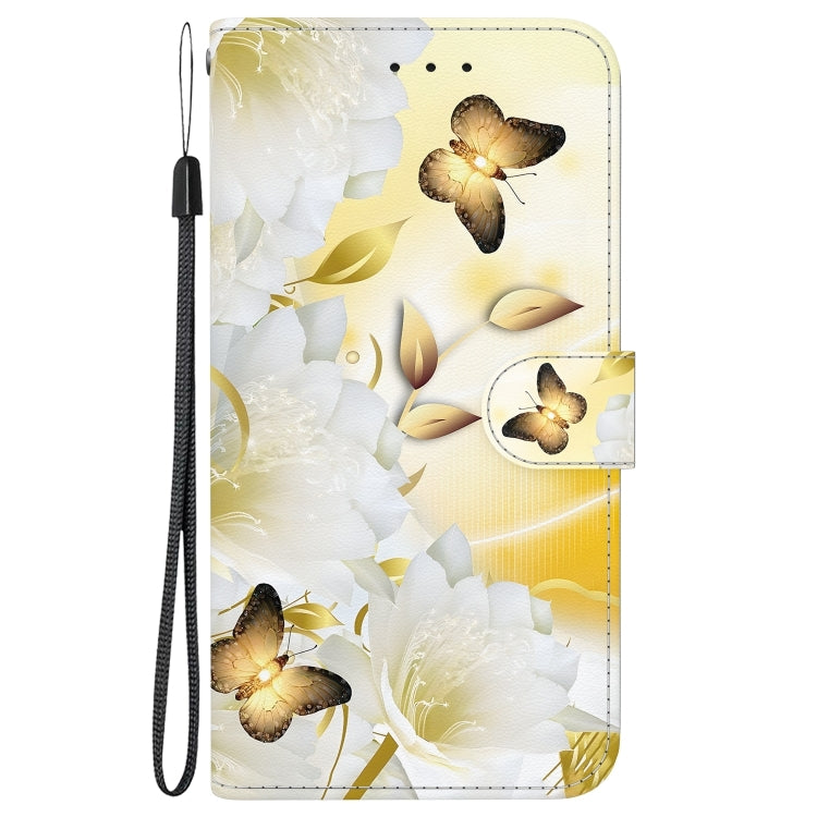 For iPhone 16 Crystal Texture Colored Drawing Leather Phone Case(Gold Butterfly Epiphyllum) - iPhone 16 Cases by buy2fix | Online Shopping UK | buy2fix