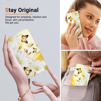 For iPhone 16 Crystal Texture Colored Drawing Leather Phone Case(Gold Butterfly Epiphyllum) - iPhone 16 Cases by buy2fix | Online Shopping UK | buy2fix