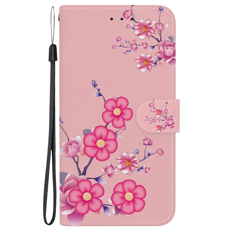 For iPhone 16 Crystal Texture Colored Drawing Leather Phone Case(Cherry Blossoms) - iPhone 16 Cases by buy2fix | Online Shopping UK | buy2fix