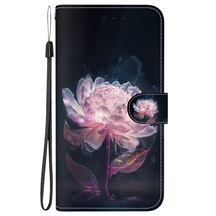 For iPhone 16 Pro Crystal Texture Colored Drawing Leather Phone Case(Purple Peony) - iPhone 16 Pro Cases by buy2fix | Online Shopping UK | buy2fix