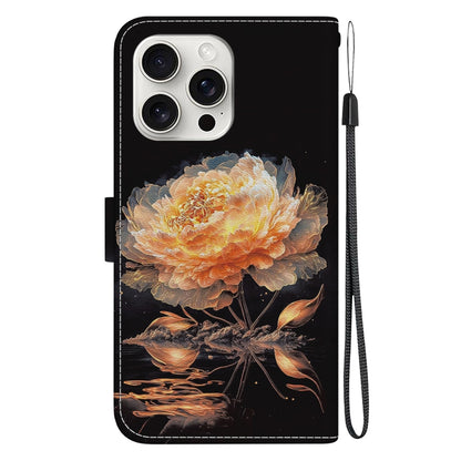 For iPhone 16 Pro Crystal Texture Colored Drawing Leather Phone Case(Gold Peony) - iPhone 16 Pro Cases by buy2fix | Online Shopping UK | buy2fix