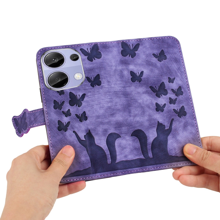 For Xiaomi Redmi Note 13 Pro 4G Butterfly Cat Embossing Flip Leather Phone Case(Purple) - Note 13 Pro Cases by buy2fix | Online Shopping UK | buy2fix