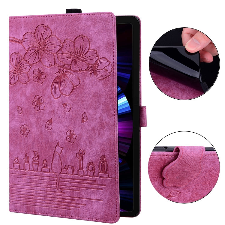 For Samsung Galaxy Tab S9 Ultra /S8 Ultra Cartoon Sakura Cat Embossed Leather Tablet Case(Rose Red) - Galaxy Tab S9 Ultra Cases by buy2fix | Online Shopping UK | buy2fix