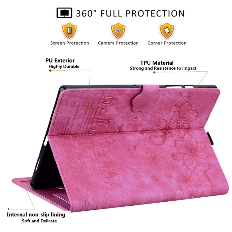 For Samsung Galaxy Tab S9 Ultra /S8 Ultra Cartoon Sakura Cat Embossed Leather Tablet Case(Rose Red) - Galaxy Tab S9 Ultra Cases by buy2fix | Online Shopping UK | buy2fix