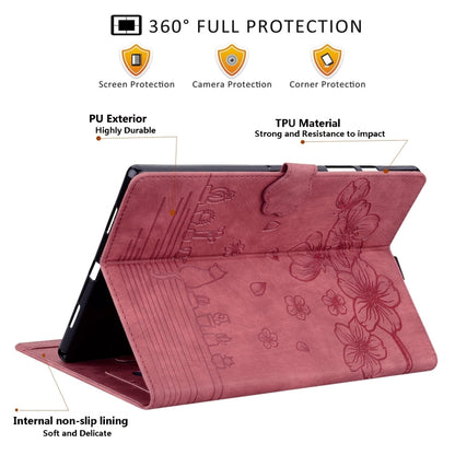 For Samsung Galaxy Tab S9 FE Cartoon Sakura Cat Embossed Leather Tablet Case(Red) - Galaxy Tab S9 FE by buy2fix | Online Shopping UK | buy2fix