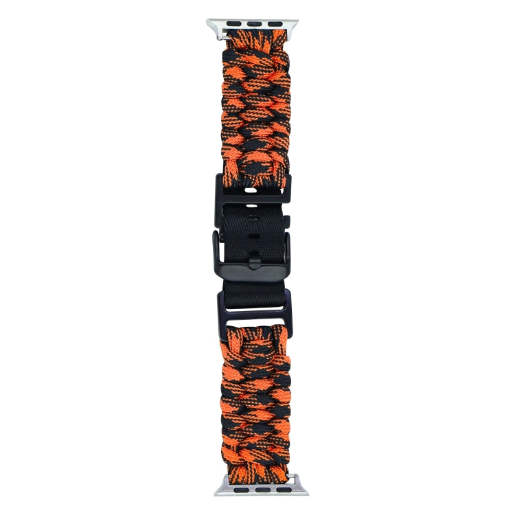 For Apple Watch Ultra 49mm Paracord Plain Braided Webbing Buckle Watch Band(Black Orange) - Watch Bands by buy2fix | Online Shopping UK | buy2fix