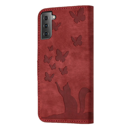 For Samsung Galaxy S22+ 5G Butterfly Cat Embossing Flip Leather Phone Case(Red) - Galaxy S22+ 5G Cases by buy2fix | Online Shopping UK | buy2fix