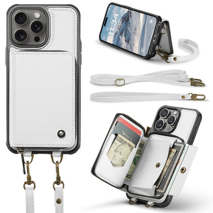 For iPhone 16 Pro Max JEEHOOD C22 Series Zipper Wallet Leather Phone Case with Dual Lanyard(White) - iPhone 16 Pro Max Cases by JEEHOOD | Online Shopping UK | buy2fix