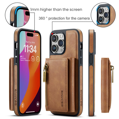 For iPhone 14 Pro Max DG.MING M5 Series Zip RFID Multi Card Detachable Leather Phone Case(Brown) - iPhone 14 Pro Max Cases by DG.MING | Online Shopping UK | buy2fix