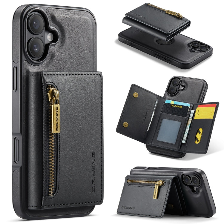 For iPhone 16 Plus DG.MING M5 Series Zip RFID Multi Card Detachable Leather Phone Case(Black) - iPhone 16 Plus Cases by DG.MING | Online Shopping UK | buy2fix