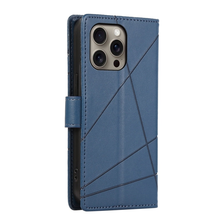 For iPhone 16 Pro Max PU Genuine Leather Texture Embossed Line Phone Case(Blue) - iPhone 16 Pro Max Cases by buy2fix | Online Shopping UK | buy2fix