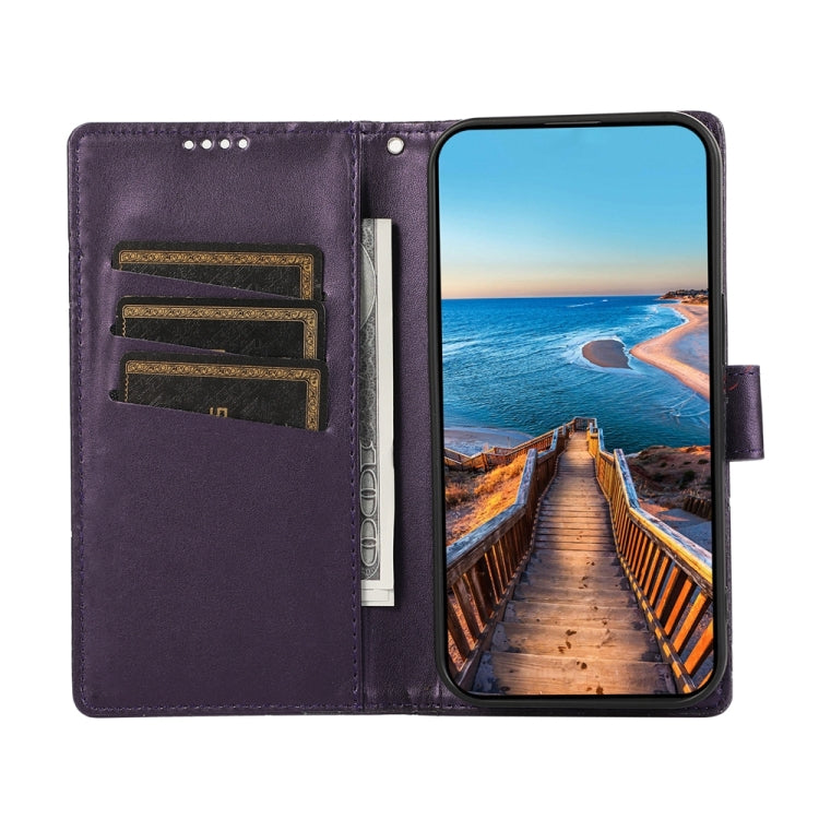 For Samsung Galaxy S24 5G PU Genuine Leather Texture Embossed Line Phone Case(Purple) - Galaxy S24 5G Cases by buy2fix | Online Shopping UK | buy2fix