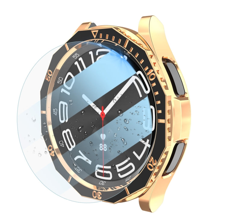 For Samsung Galaxy Watch6 Classic 47mm R960 Electroplate PC Case + Tempered Film + Watch Bezel Ring Set(Black+Rose Gold) - Watch Cases by buy2fix | Online Shopping UK | buy2fix