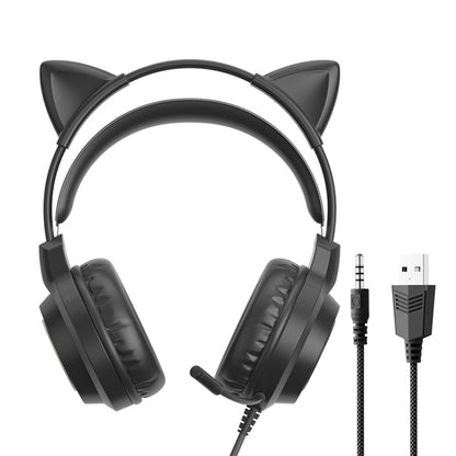 G35 Cute Cat RGB Head-mounted Wired Gaming Earphone(Black) - Multimedia Headset by buy2fix | Online Shopping UK | buy2fix