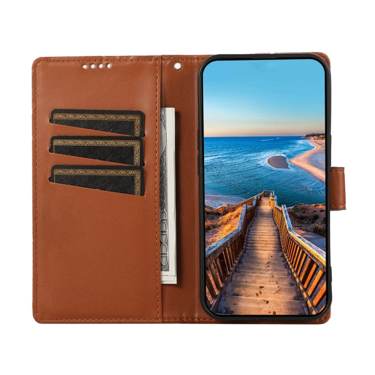 For Google Pixel 9 Pro PU Genuine Leather Texture Embossed Line Phone Case(Brown) - Google Cases by buy2fix | Online Shopping UK | buy2fix