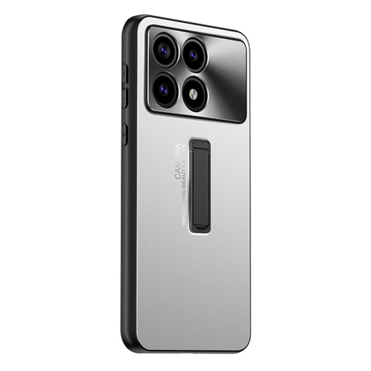 For Xiaomi Redmi K70 Frosted Metal Hybrid TPU Holder Phone Case(Silver) - K70 Cases by buy2fix | Online Shopping UK | buy2fix