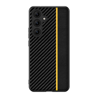 For Samsung Galaxy S25+ 5G Ultra-thin Carbon Fiber Texture Splicing Phone Case(Yellow) - Galaxy S25+ 5G Cases by buy2fix | Online Shopping UK | buy2fix