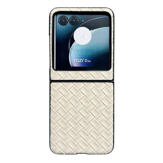 For Motorola Razr 40 Ultra Woven Texture Folding PU Phone Case(Gold) - Motorola Cases by buy2fix | Online Shopping UK | buy2fix