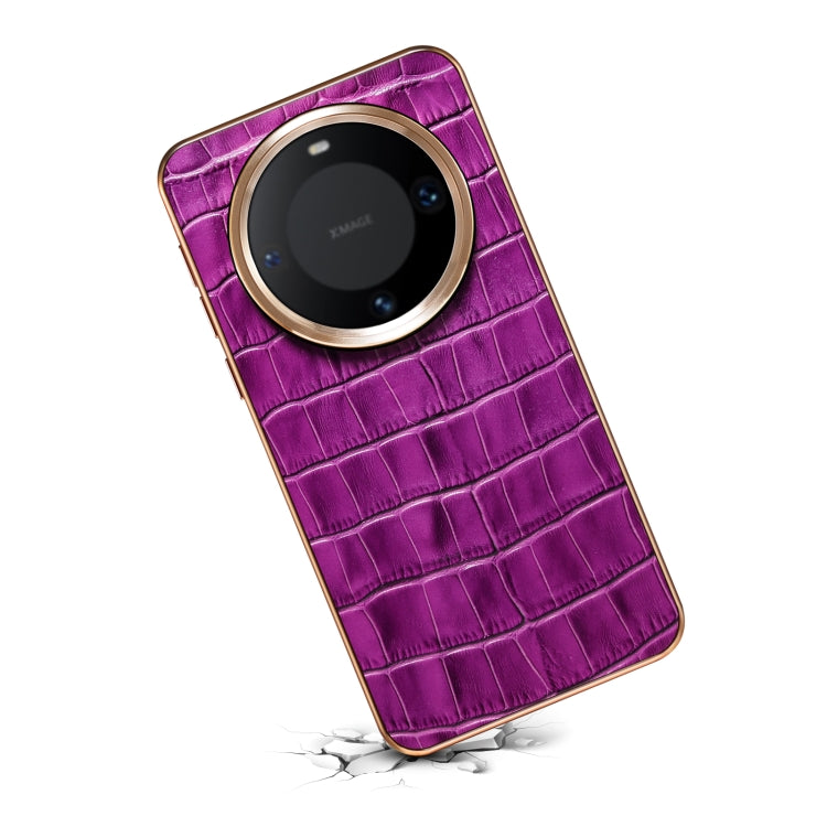 For Huawei Mate 60 Pro / Pro+ Denior Crocodile Texture Genuine Leather Electroplating Phone Case(Purple) - Huawei Cases by Denior | Online Shopping UK | buy2fix