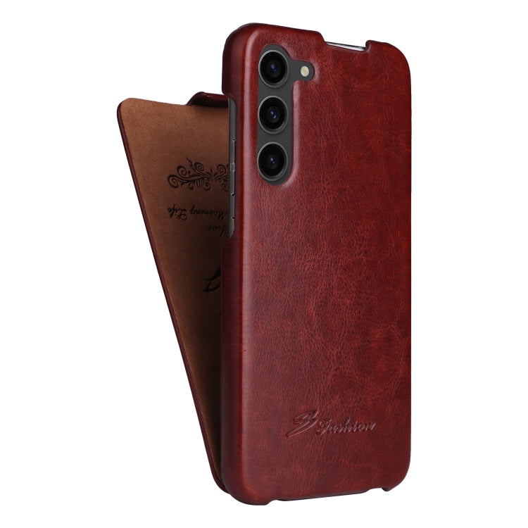 For Samsung Galaxy S24 5G Fierre Shann 64 Texture Vertical Flip PU Leather Phone Case(Brown) - Galaxy S24 5G Cases by FIERRE SHANN | Online Shopping UK | buy2fix