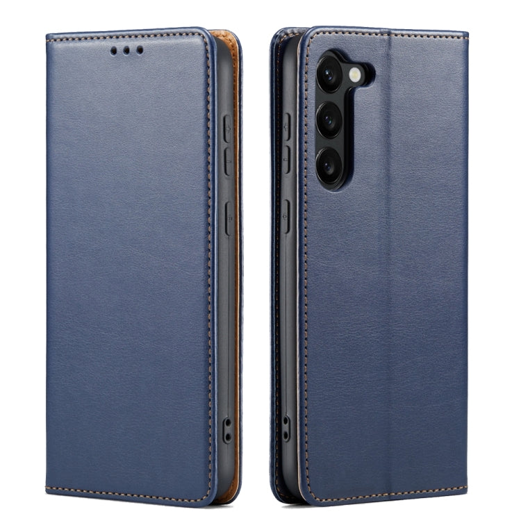 For Samsung Galaxy S24+ 5G Fierre Shann PU Genuine Leather Texture Phone Case(Blue) - Galaxy S24+ 5G Cases by FIERRE SHANN | Online Shopping UK | buy2fix