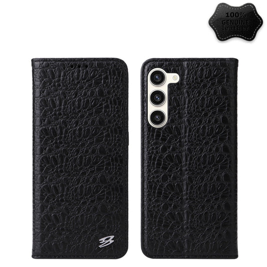 For Samsung Galaxy S24 5G Fierre Shann Crocodile Texture Magnetic Genuine Leather Phone Case(Black) - Galaxy S24 5G Cases by FIERRE SHANN | Online Shopping UK | buy2fix