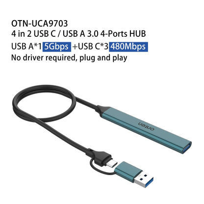 Onten UCA9703 4 in 2 USB 3.0 + Type-C to 3 Type-C + USB HUB Docking Station (Pine Needle Green) - USB 3.0 HUB by Onten | Online Shopping UK | buy2fix