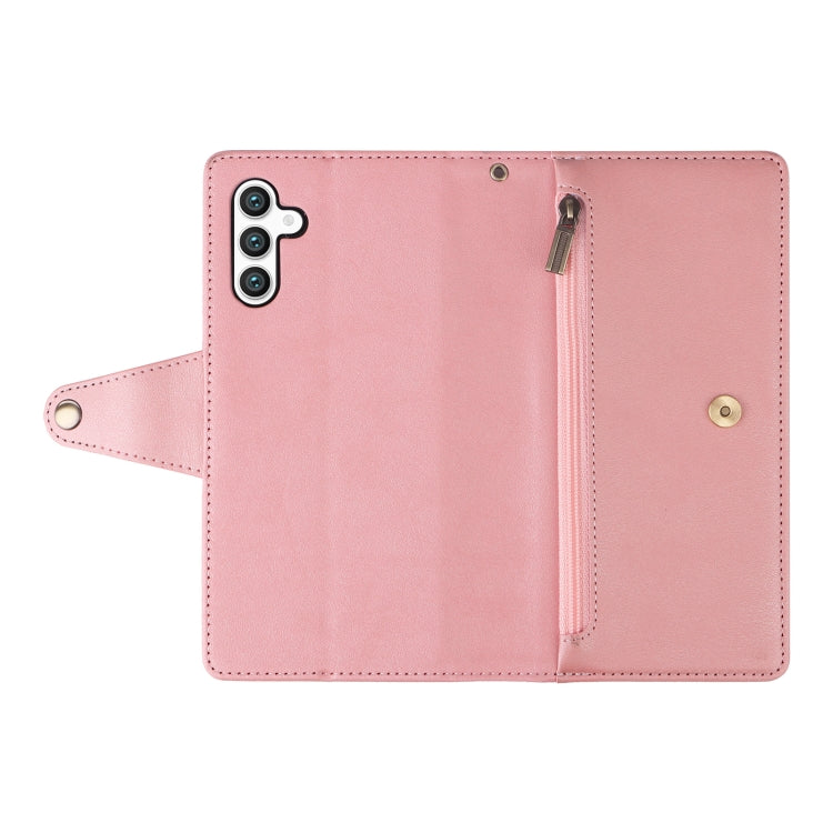 For Samsung Galaxy S24+ 5G Rivet Buckle 9 Cards 3-Fold Wallet Leather Phone Case(Rose Gold) - Galaxy S24+ 5G Cases by buy2fix | Online Shopping UK | buy2fix
