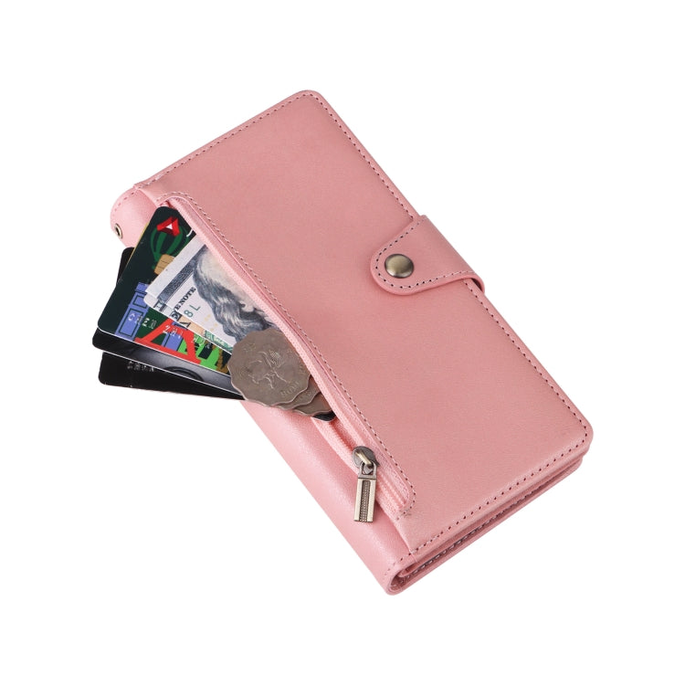For Samsung Galaxy S24+ 5G Rivet Buckle 9 Cards 3-Fold Wallet Leather Phone Case(Rose Gold) - Galaxy S24+ 5G Cases by buy2fix | Online Shopping UK | buy2fix