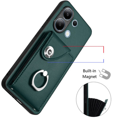 For Xiaomi Redmi Note 13 4G Global Organ Card Bag Ring Holder PU Phone Case(Green) - Note 13 Cases by buy2fix | Online Shopping UK | buy2fix