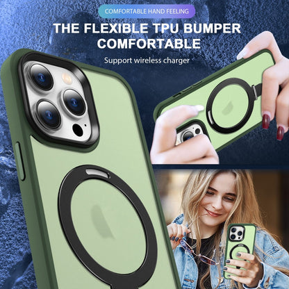 For iPhone 14 Pro MagSafe Holder Skin-feel PC Hybrid TPU Phone Case(Green) - iPhone 14 Pro Cases by buy2fix | Online Shopping UK | buy2fix