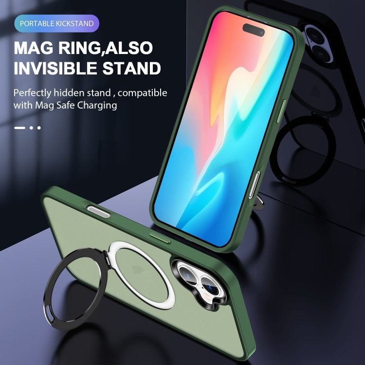 For iPhone 16 Skin-feel MagSafe Holder PC Hybrid TPU Phone Case(Green) - iPhone 16 Cases by buy2fix | Online Shopping UK | buy2fix