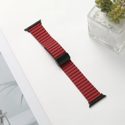 For Apple Watch SE 2023 40mm Water Ripple Magnetic Folding Buckle Watch Band, Style: Bold Version(Wine Red) - Watch Bands by buy2fix | Online Shopping UK | buy2fix