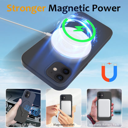 For iPhone 12 Liquid Silicone MagSafe Magnetic Phone Case with Ring Holder(Carbon Black) - iPhone 12 / 12 Pro Cases by buy2fix | Online Shopping UK | buy2fix