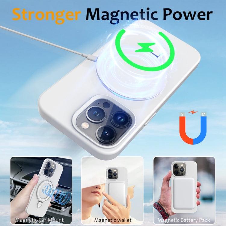 For iPhone 16 Pro Max Liquid Silicone MagSafe Magnetic Phone Case with Ring Holder(White) - iPhone 16 Pro Max Cases by buy2fix | Online Shopping UK | buy2fix