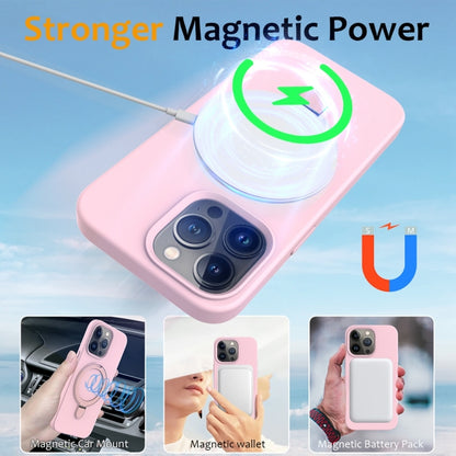 For iPhone 16 Pro Max Liquid Silicone MagSafe Magnetic Phone Case with Ring Holder(Grey Pink) - iPhone 16 Pro Max Cases by buy2fix | Online Shopping UK | buy2fix