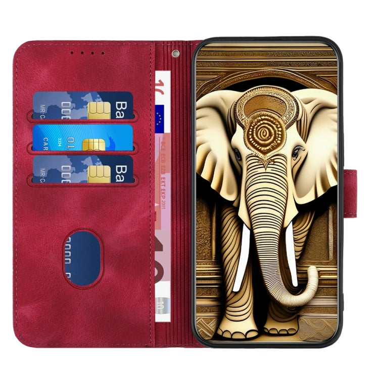 For iPhone 16 Pro YX0060 Elephant Head Embossed Phone Leather Case with Lanyard(Rose Red) - iPhone 16 Pro Cases by buy2fix | Online Shopping UK | buy2fix