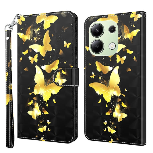 For Xiaomi Redmi Note 13 4G 3D Painting Pattern Flip Leather Phone Case(Gold Butterfly) - Note 13 Cases by buy2fix | Online Shopping UK | buy2fix