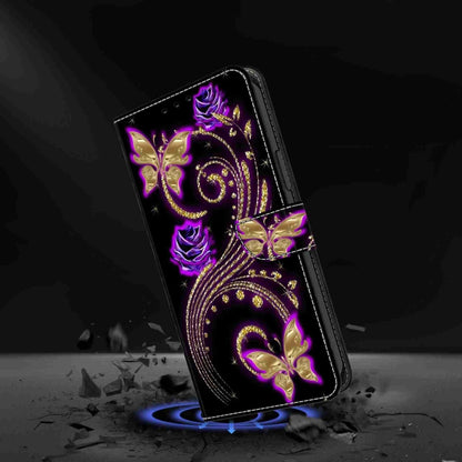 For Samsung Galaxy S24 5G Crystal 3D Shockproof Protective Leather Phone Case(Purple Flower Butterfly) - Galaxy S24 5G Cases by buy2fix | Online Shopping UK | buy2fix