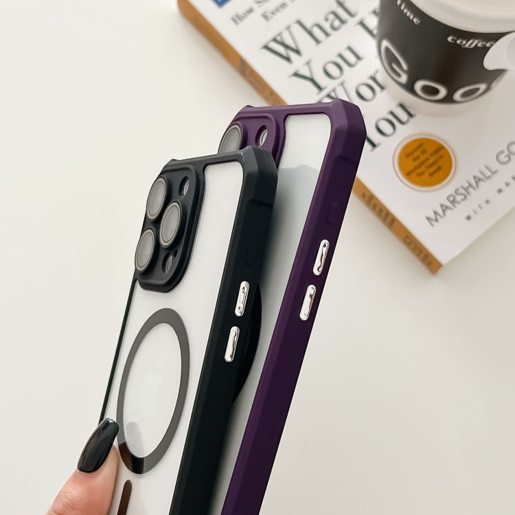 For iPhone 15 Plus Colorful Two-Color Lens Film MagSafe Magnetic Horn Acrylic+TPU Case(Purple) - iPhone 15 Plus Cases by buy2fix | Online Shopping UK | buy2fix