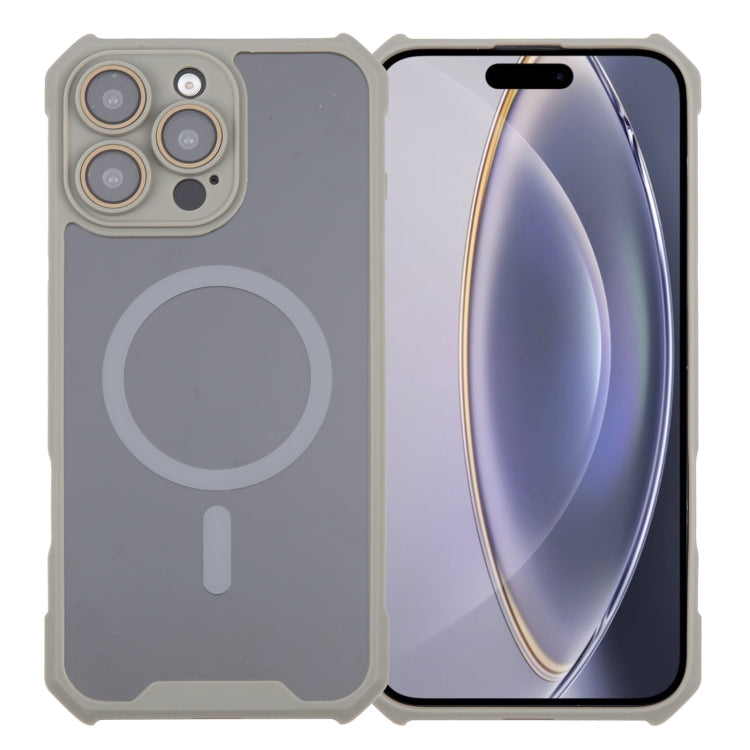 For iPhone 16 Pro Colorful Two-Color Lens Film MagSafe Magnetic Horn Acrylic+TPU Case(Grey) - iPhone 16 Pro Cases by buy2fix | Online Shopping UK | buy2fix